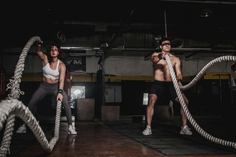 Training with a personal trainer.