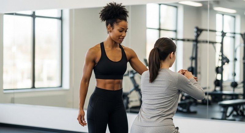 Trainer helping a mom recover from pregnancy