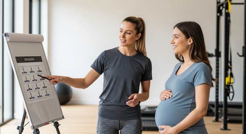 a female trainer guiding a pregnant lady