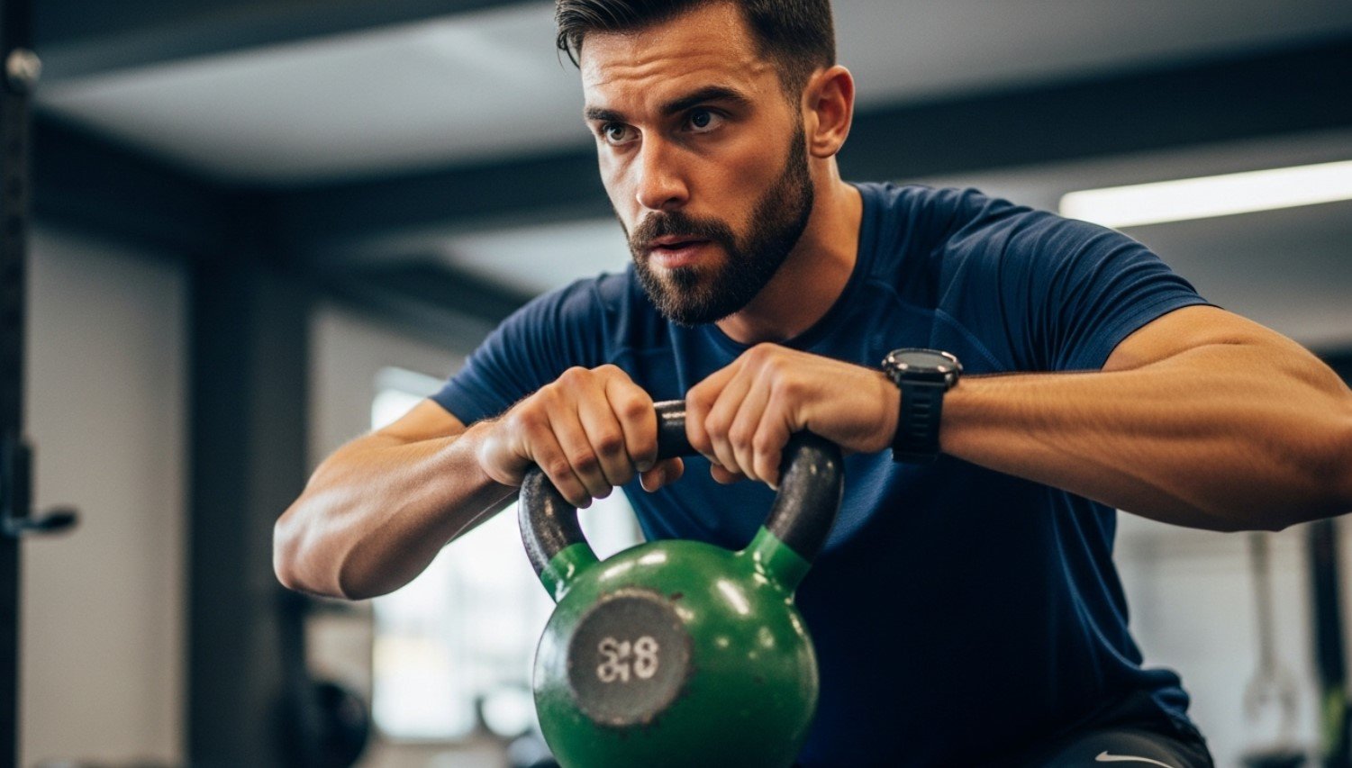 A man working with a kettlebell