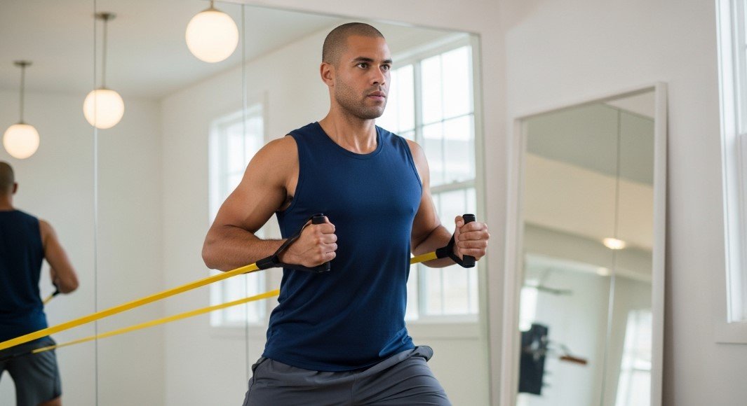 A man working out with a resistance band