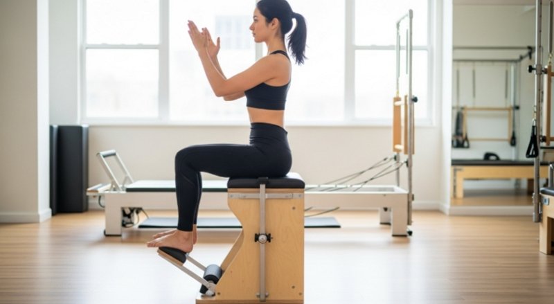 A girl doing chair pilates