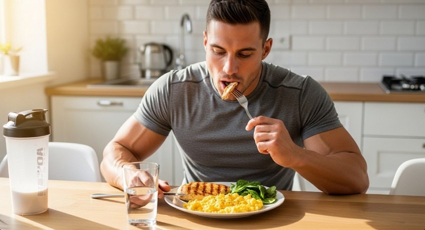 a man eating protein rich food