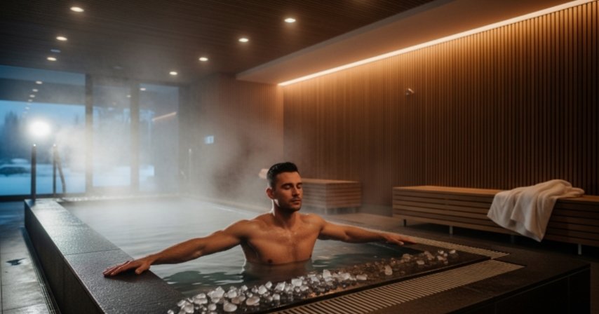 a man taking cold water bath