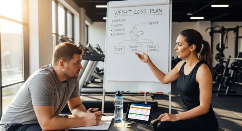discussing weight loss plan with a trainer
